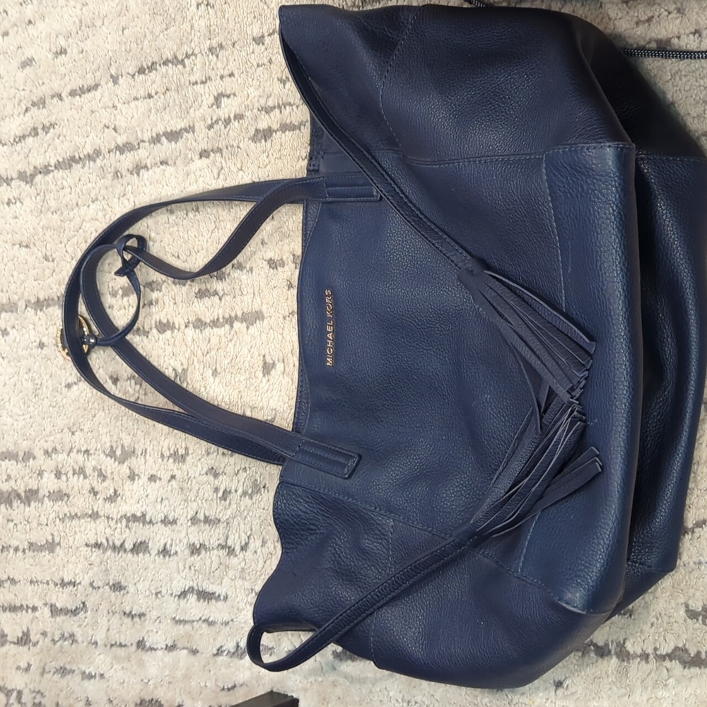 Michael Kors ASHBURY Genuine Leather Navy Blue Large Tote